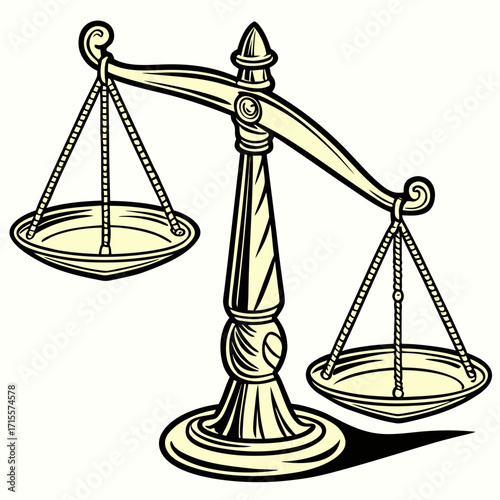 Illustration of scales of justice, symbolizing fairness and balance, ideal for legal, ethical, and philosophical themes and concepts