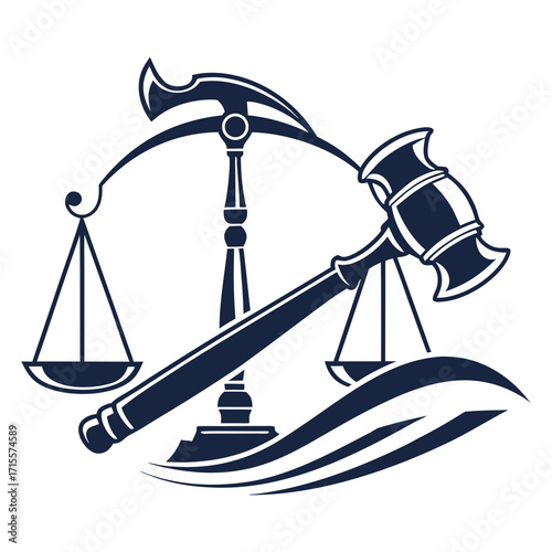 Vector art of graphic illustration of scales of justice and a gavel, symbolizing law, order, and legal decisions, the image represents the balance between justice and authority