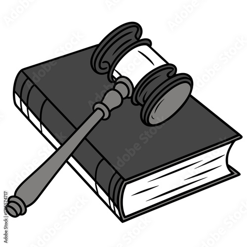 Illustration of a gavel resting on top of a law book, symbolizing legal authority, justice, and the application of laws and regulations