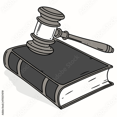 Illustration of a gavel resting on top of a law book, symbolizing legal authority, justice, and the application of laws and regulations