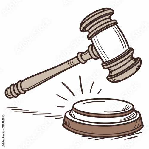 Illustration of a gavel and sounding block, symbolizing law, order, and authority, ideal for legal professionals, auctions, and governance