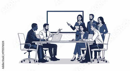 Engaging Team Meeting with Presentation and Collaborative Discussion illustration