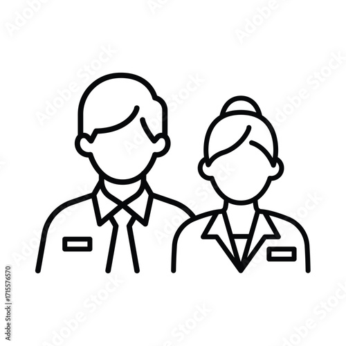 Company staff icon. Simple outline style. Man and woman in uniform, worker, employee, couple, official business representatives concept. Thin line symbol. Isolated design.