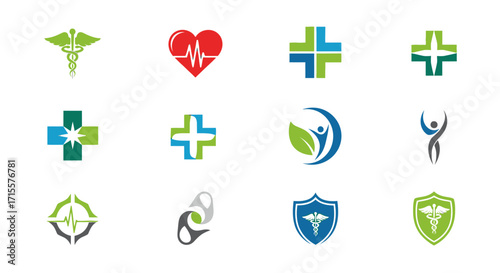 Collection of healthcare symbols and medical icons illustration concept
