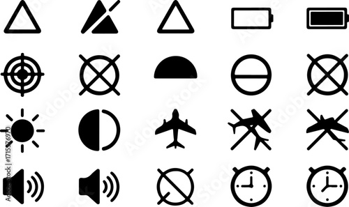 Collection of minimalist black and white vector icons. A versatile set of universal symbols for UI design, mobile apps, travel concepts, and general instructions