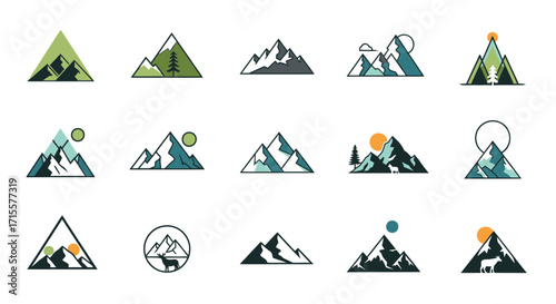 Mountain Icons Collection Adventure Travel Graphics Nature Badges Minimalist Style