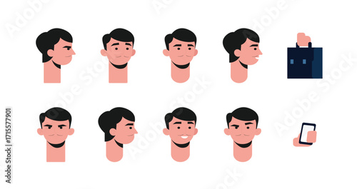Cartoon Man Character for Motion Design. Man avatar icon set, vector illustration.