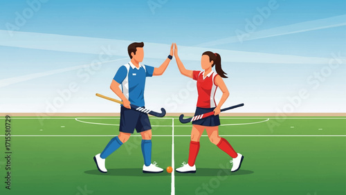 illustration of two field hockey players