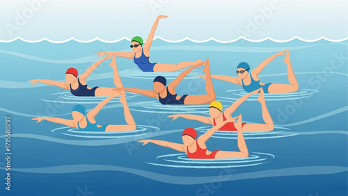 illustration of two synchronized swimmers