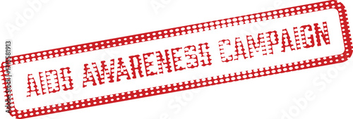 Red polka dot rectangular stamp showing aids awareness campaign message against white background