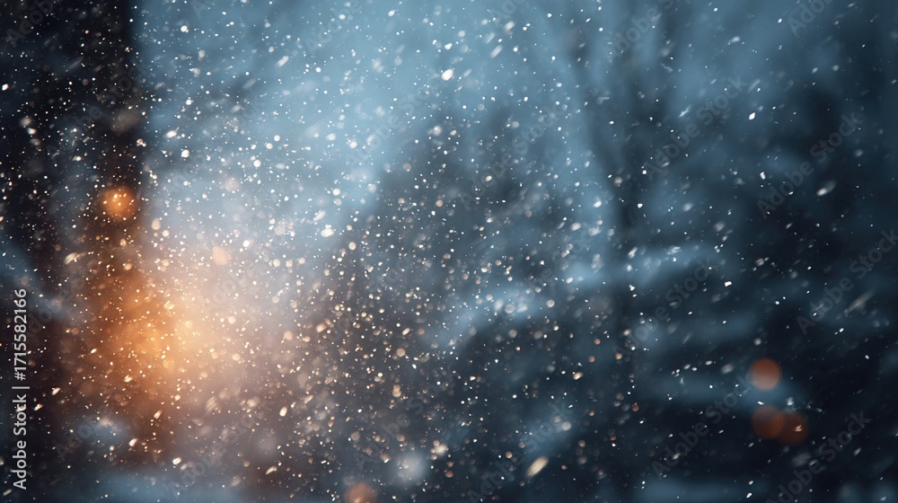 Fototapeta premium blizzard. Gentle snowfall in soft illumination, evoking quiet winter mood. ESG reports, sustainability campaigns, designed for sustainability communications and ESG reporting, used by bi analysts.