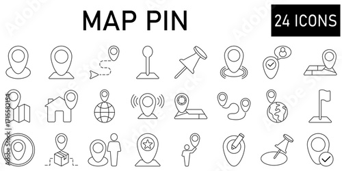 Map Pin Line Editable Icons set. Vector illustration in modern thin line style icons Isolated on transparent background.