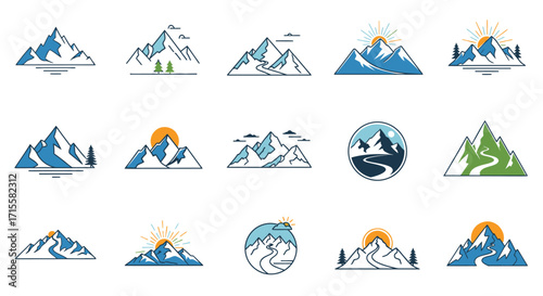 Collection of Simple Mountain Logos, Minimalist Style Vector Art