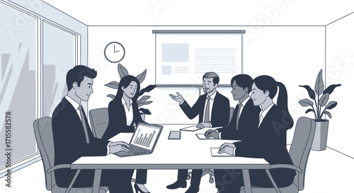 Corporate Teamwork Meeting Collaboration Brainstorming Presentation in Conference Room