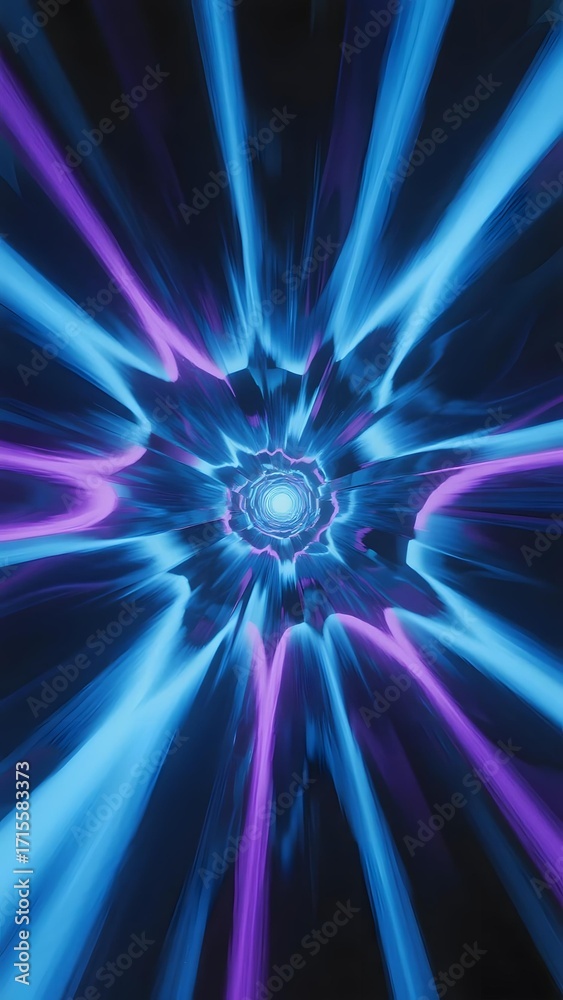 Obraz premium Abstract cosmic burst with radiant blue and purple light rays emanating from a central core
