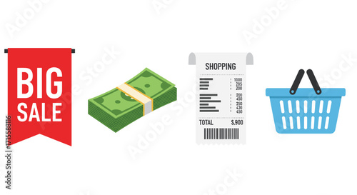 Get ready for a big sale with savings and shopping spree fun perfect for retail marketing and financial promotions all with a shopping basket, Generative AI.