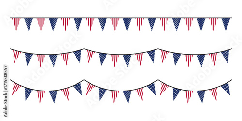 Seamless USA Flag Party Bunting Border Background for 4th of July Independence Day – Flat Design Illustration	