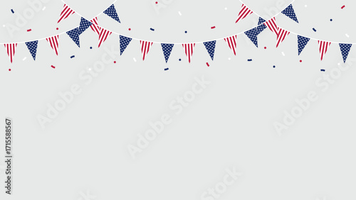 Seamless USA Flag Party Bunting Border Background for 4th of July Independence Day – Flat Design Illustration	