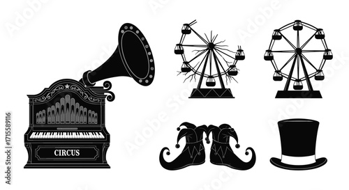 Step Right Up! Vintage Circus Elements for a Nostalgic Fairground Adventure Perfect for Event Posters & Retro Marketing, Generative AI.