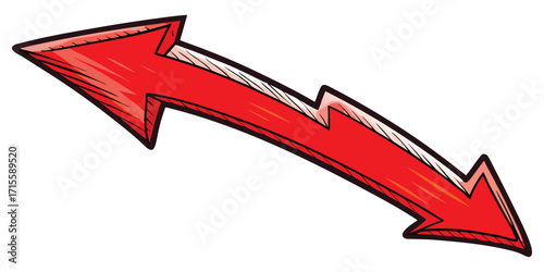 Jagged red arrow pointing downwards and to the right direction