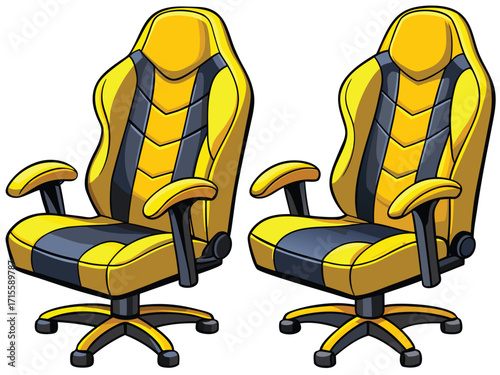 Two yellow and gray racing chairs gaming chair computer chair
