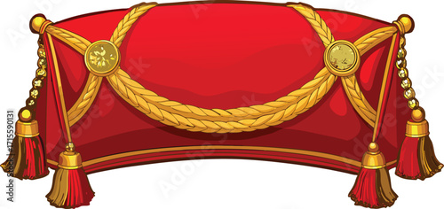 Ornate red fabric draped with golden rope and tassels gold rope decorative