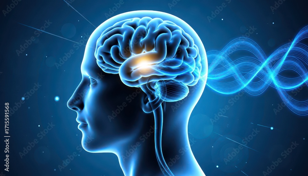 Obraz premium Exploring brain activity and function digital science illustration blue background conceptual visualization