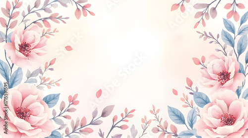 Floral Watercolor Frame with Pink Roses and Leaves Decoration