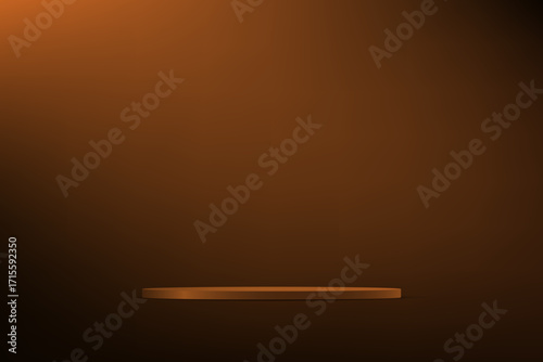Abstract 3D Dark Brown cylinder pedestal podium background on black wall scene space for product display presentation, Stage showcase. Vector illustration.