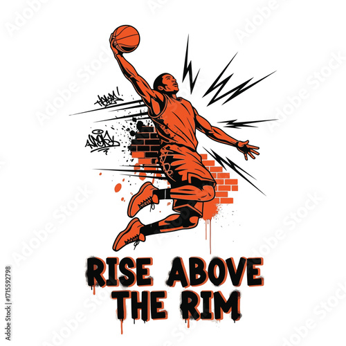 Illustration of a basketball player dunking with graffiti elements design