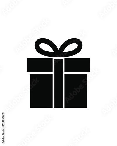 Simple Gift Box Icon Black Silhouette on White Background