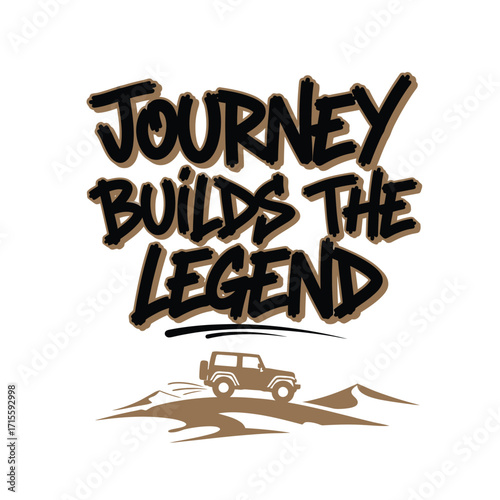 Typography with off road vehicle on sand dunes with motivational quote design