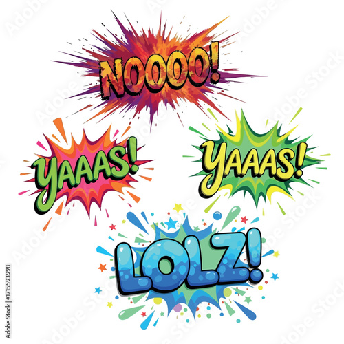 Excited Celebration and Exclamation Words in Comic Book Style