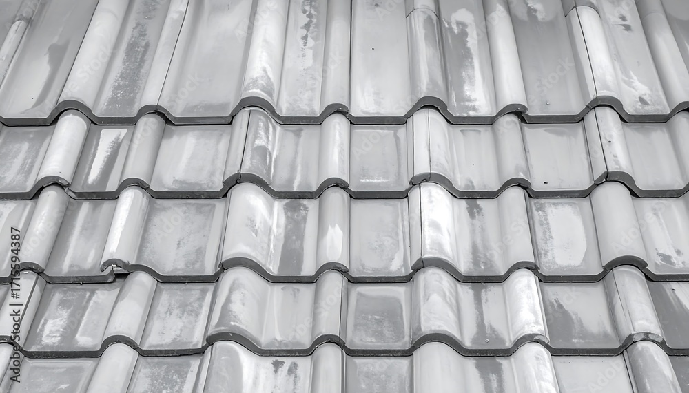 Fototapeta premium Close-up view of gray roof tiles, showcasing their overlapping, wavy design.