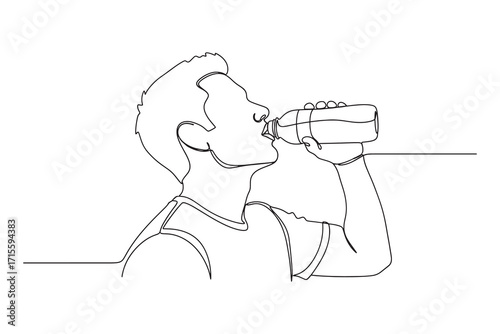 Continuous Line Drawing of A man drinking water from a bottle
