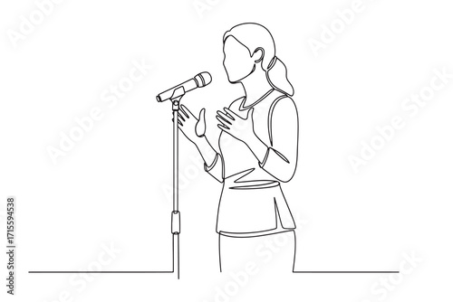 Continuous Line Drawing of a woman speaking into a microphone on a stand