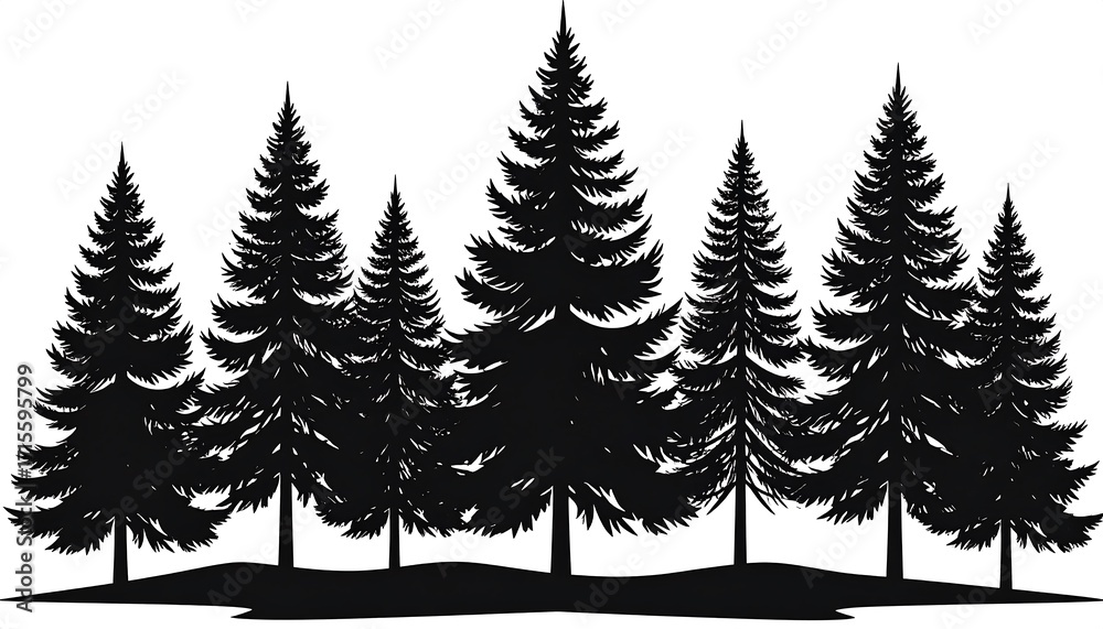 Obraz premium A stylized silhouette of multiple pine trees against a plain white background.