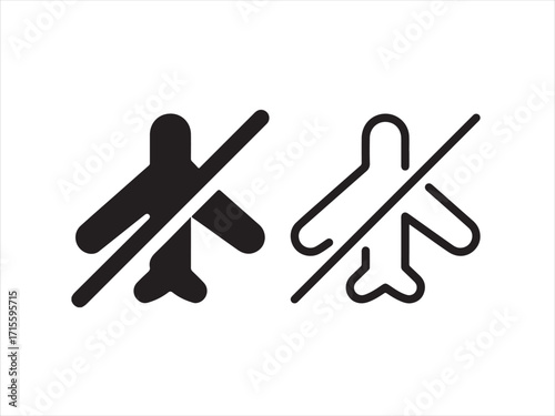 No airplane mode sign isolated on white background, flight mode forbidden
