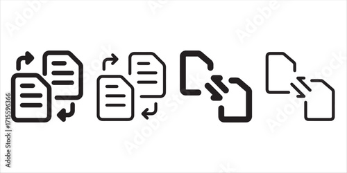 Set of document transfer icons isolated on white background for interface design