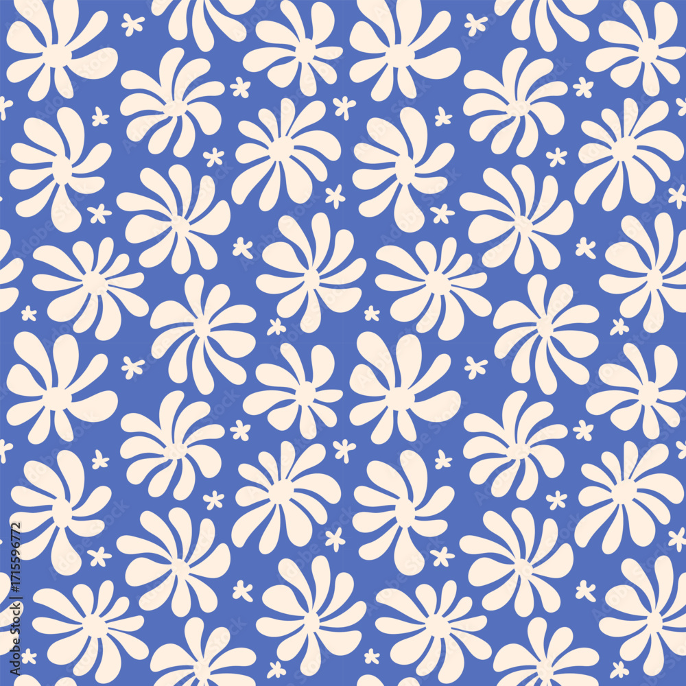 Fototapeta premium Hawaiian floral flower summer blue color seamless pattern