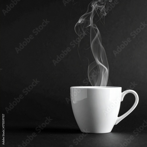 Hot cup of coffee on a table with steam rising, creating a cozy atmosphere in a minimalist setting