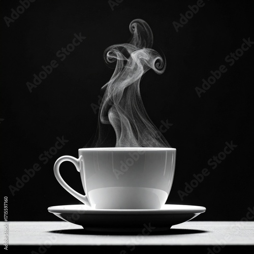 Hot cup of coffee on a table with steam rising, creating a cozy atmosphere in a minimalist setting