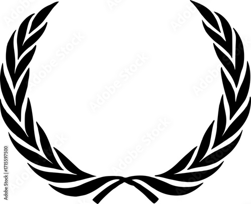 Laurel wreath icon . Black circular laurel olive branches greek wreath. Vintage laurel wreaths. Winner award of olive leaves, stars of victory, achievement heraldry symbol. Vector illustration.