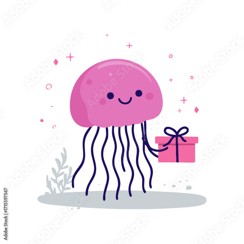 Jellyfish Holding A Gift Box