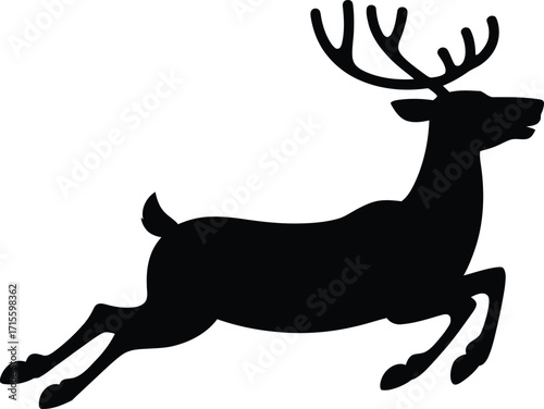  Santa Claus riding sleigh silhouette, black vector