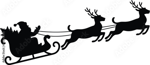 Santa with gift bag silhouette, black vector