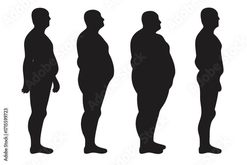 Silhouettes of men displaying varying body types and weight gain over time