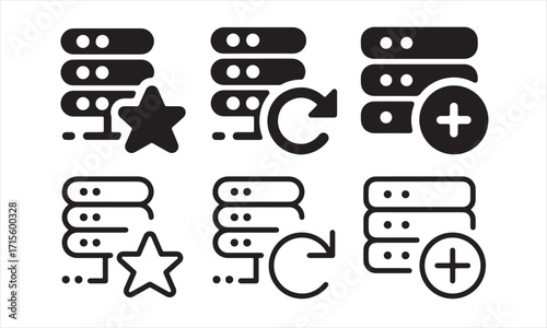 Set of database server icons isolated on white background for user interface