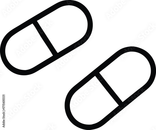 Two simple stylized line art capsules for medical or pharmaceutical representation vector