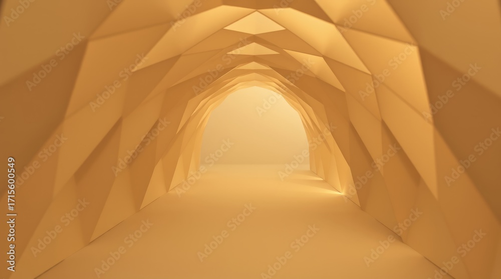 Fototapeta premium Geometric Pathway: A unique and captivating geometric architectural marvel, offering a sense of depth and visual interest with its precisely designed structure. 